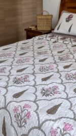 Grey-Pink Bouquet Reversible Quilted Bedcover - Image 3