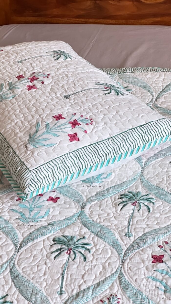 Palm-Phool Jaal Handblocked Super King Size Bedcover - Image 3