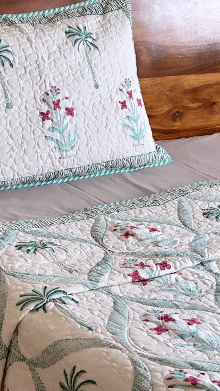 Palm-Phool Jaal Handblocked Super King Size Bedcover - Image 4