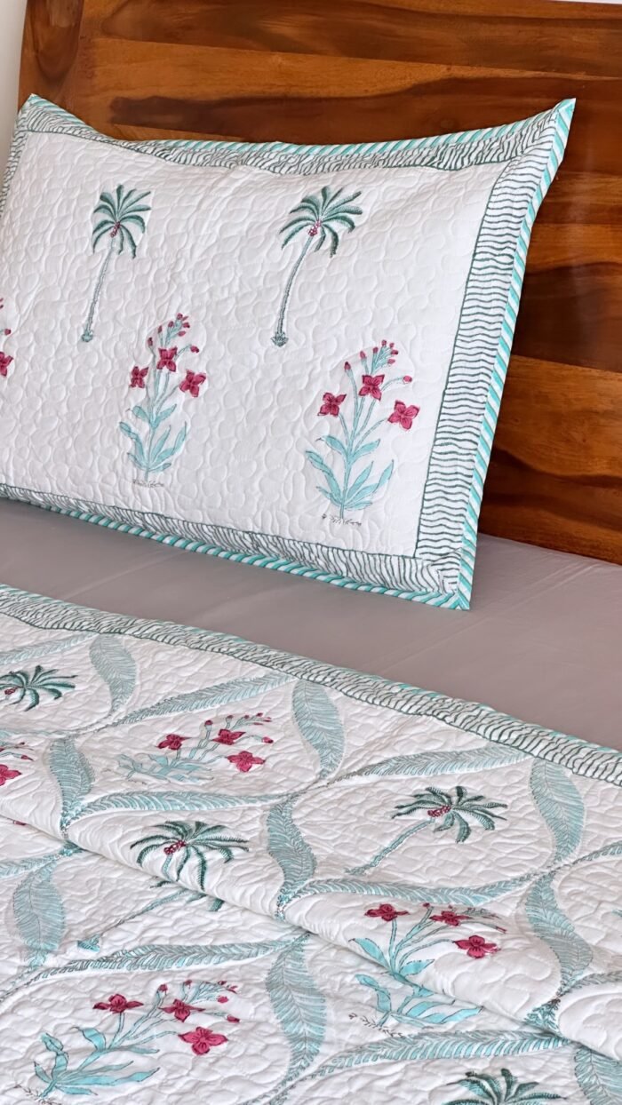Palm-Phool Jaal Handblocked Super King Size Bedcover - Image 5