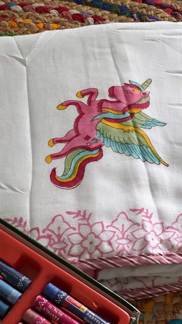 Pretty Handblocked Unicorn Reversible Dohar - Image 5