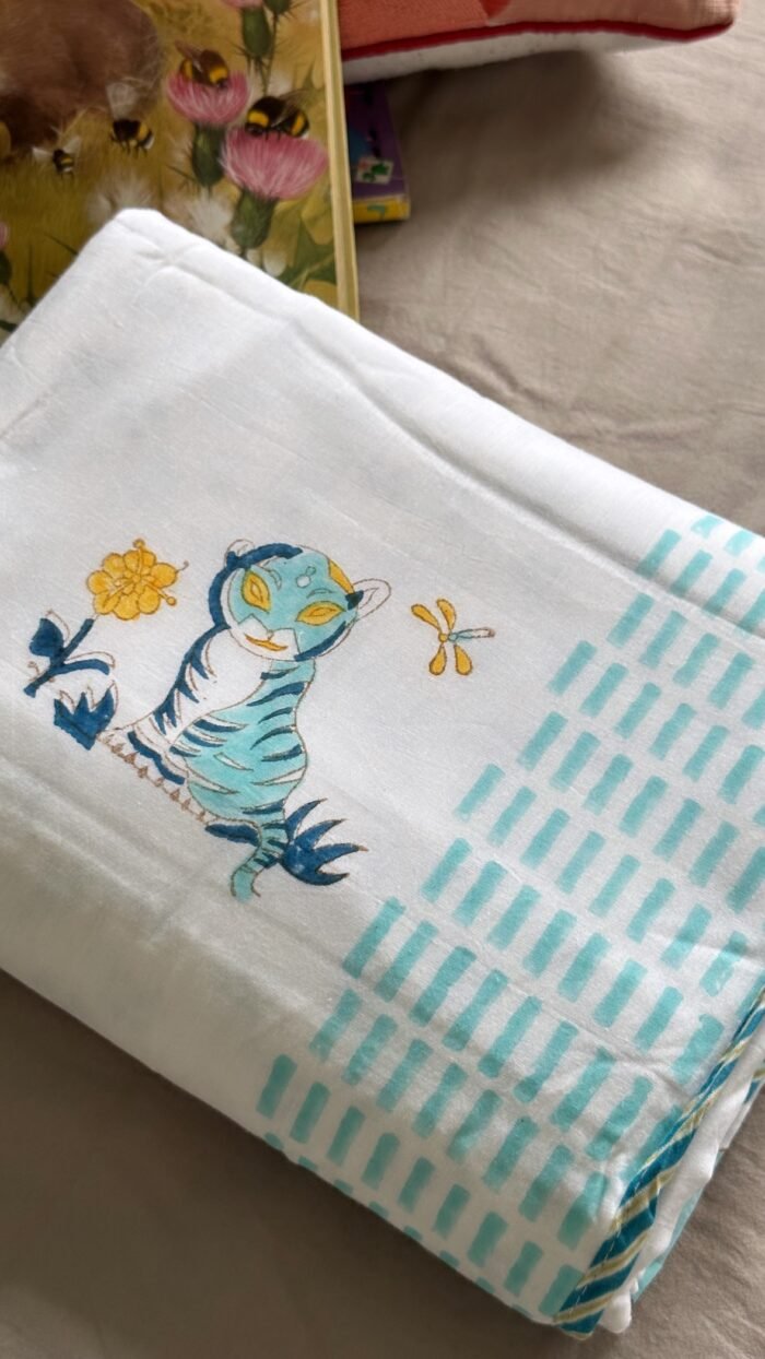 85c22e87-9458-4abf-9eef-4ad5f4dd0fb6 Cute Tiger Handblocked Reversible Dohar - Image 1