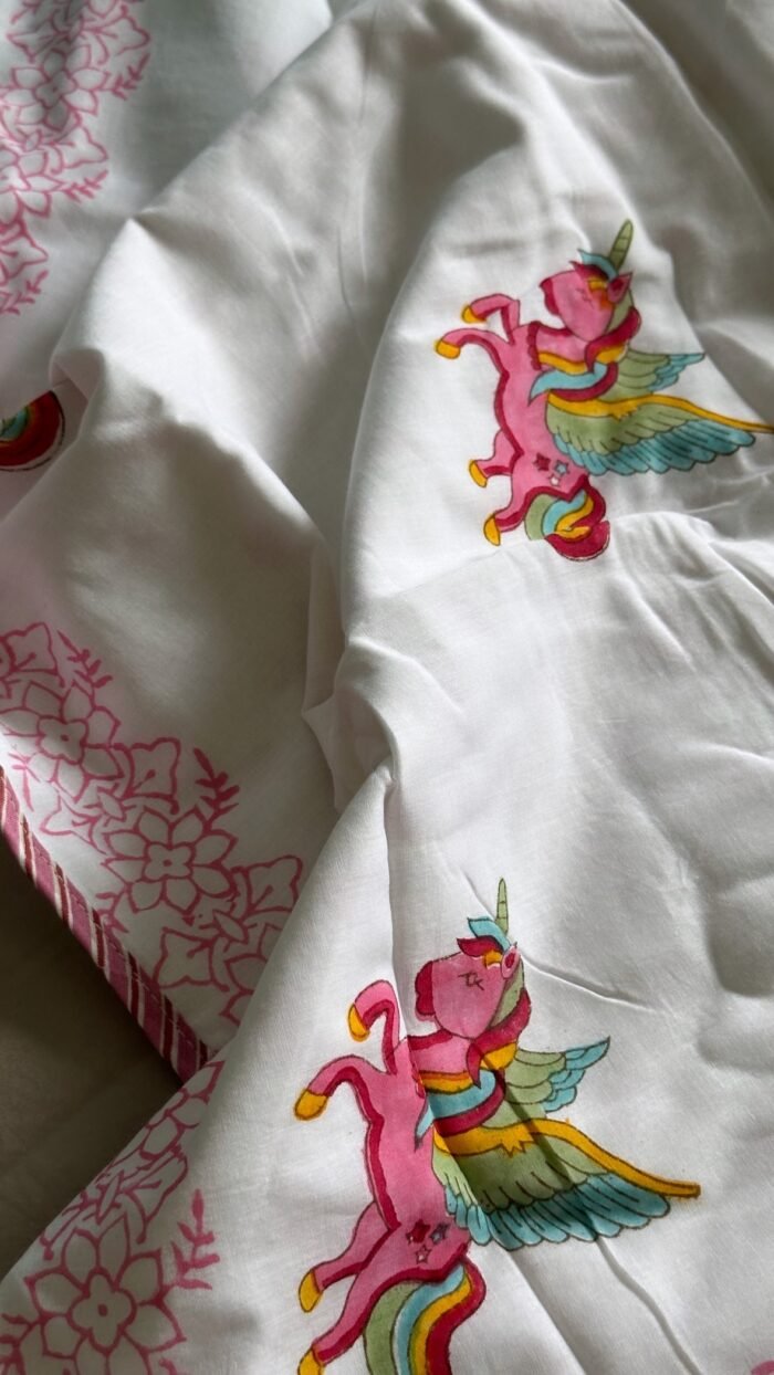 Pretty Handblocked Unicorn Reversible Dohar - Image 3