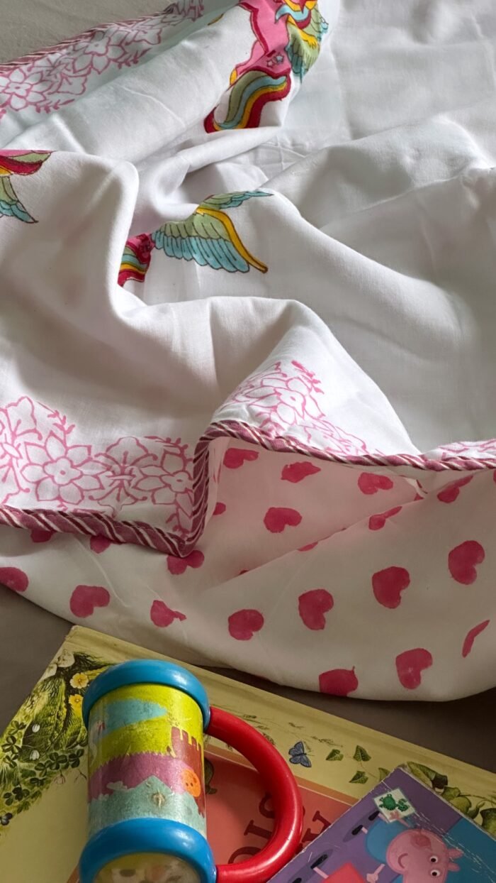 Pretty Handblocked Unicorn Reversible Dohar - Image 4