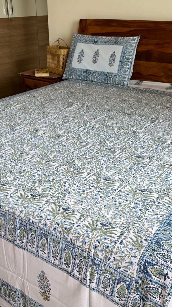 Nilambari Handblocked Super king Size Bedsheet - Image 2
