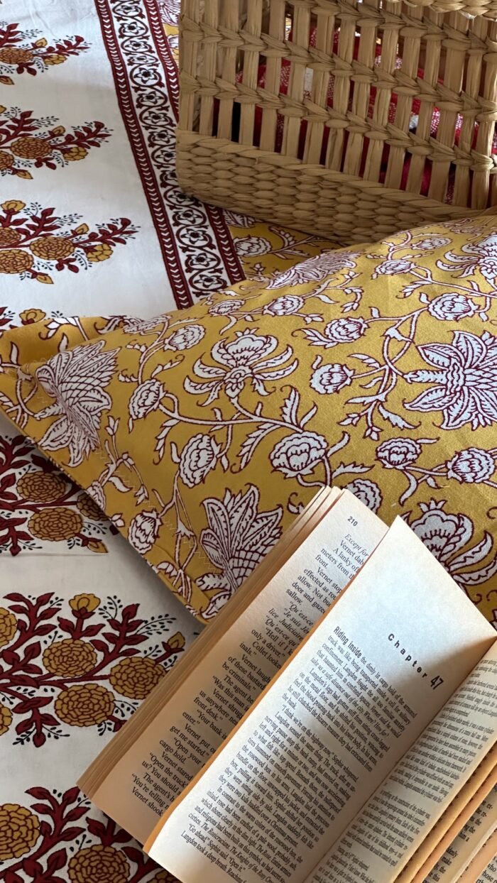 Mustard Ethnic Cotton Bedsheet - Image 3