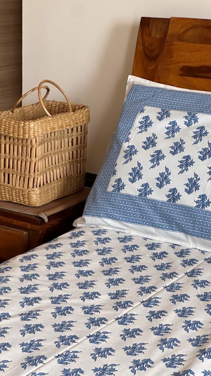 Blue Motif King Size Cotton Bedsheet - Image 2