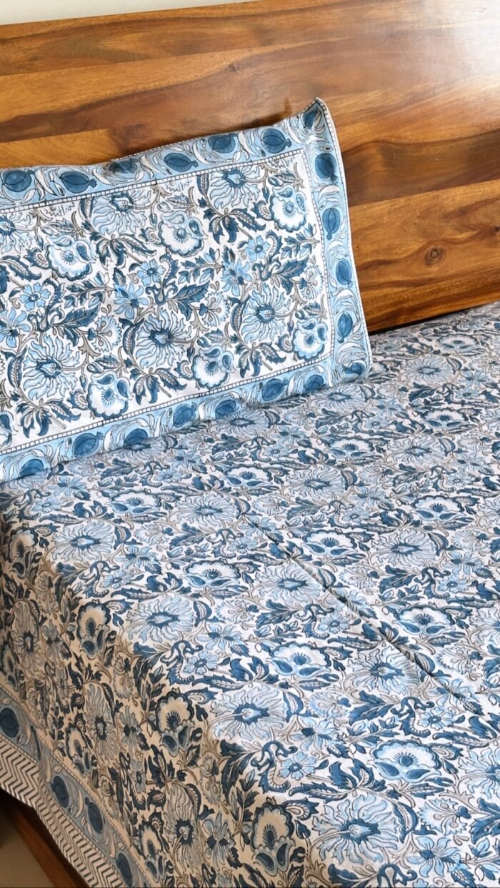 Neel upvan Handblocked Super king Size Bedsheet - Image 2