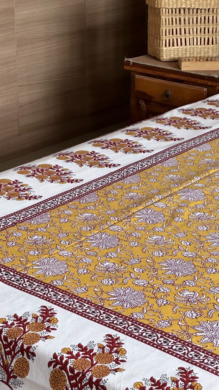 Mustard Ethnic Cotton Bedsheet - Image 4