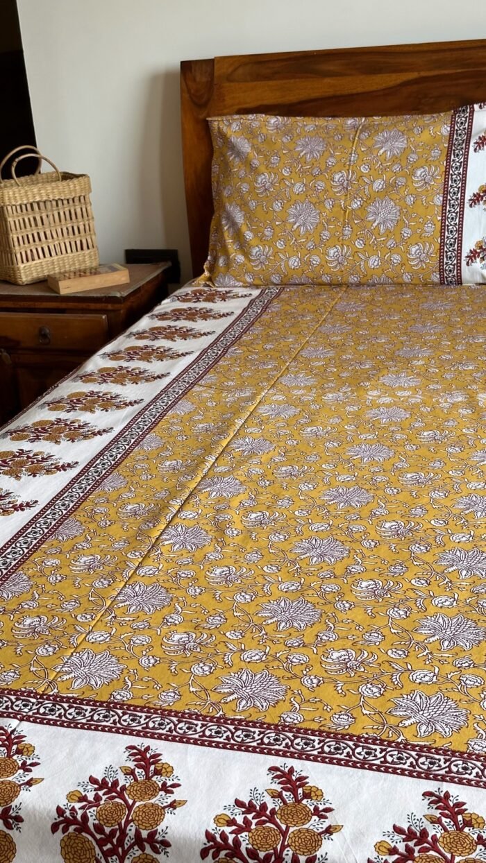 Mustard Ethnic Cotton Bedsheet - Image 2