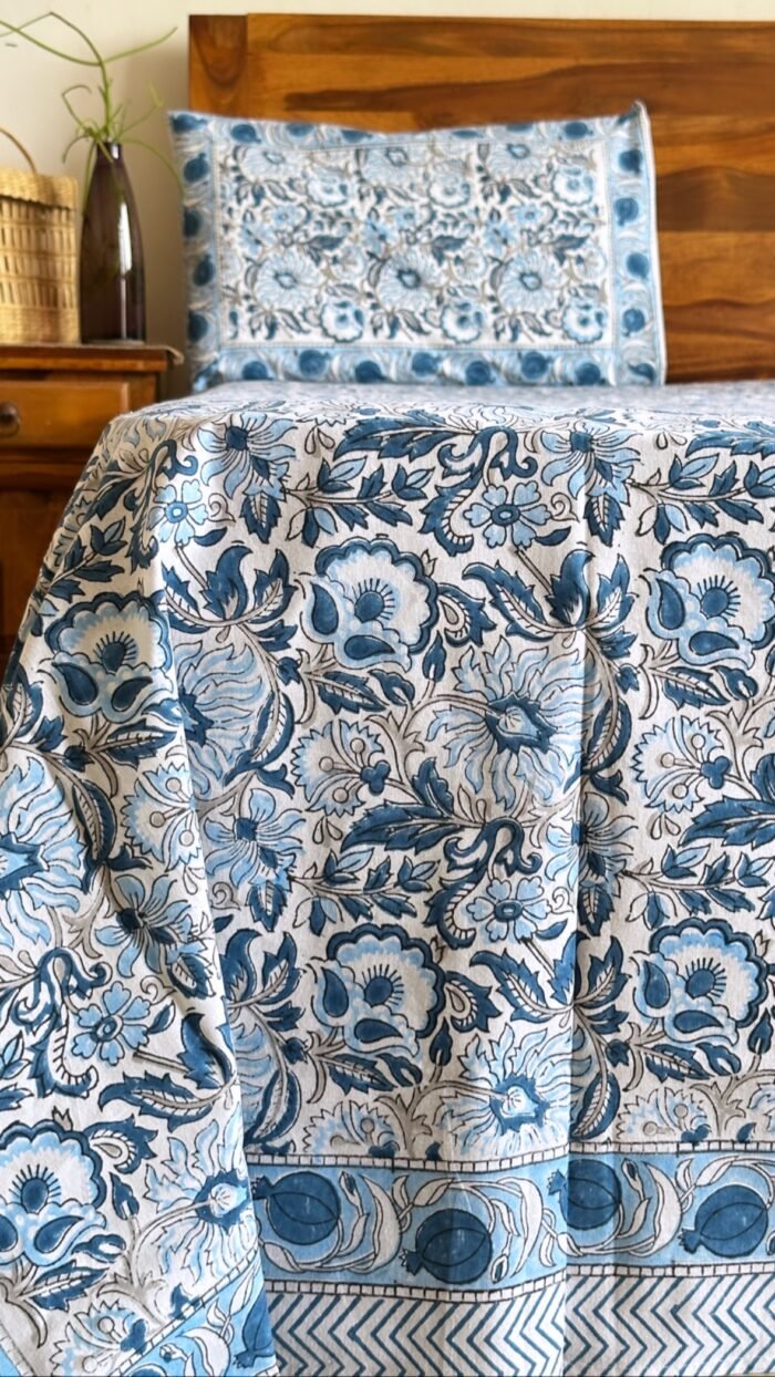 Neel upvan Handblocked Super king Size Bedsheet - Image 3