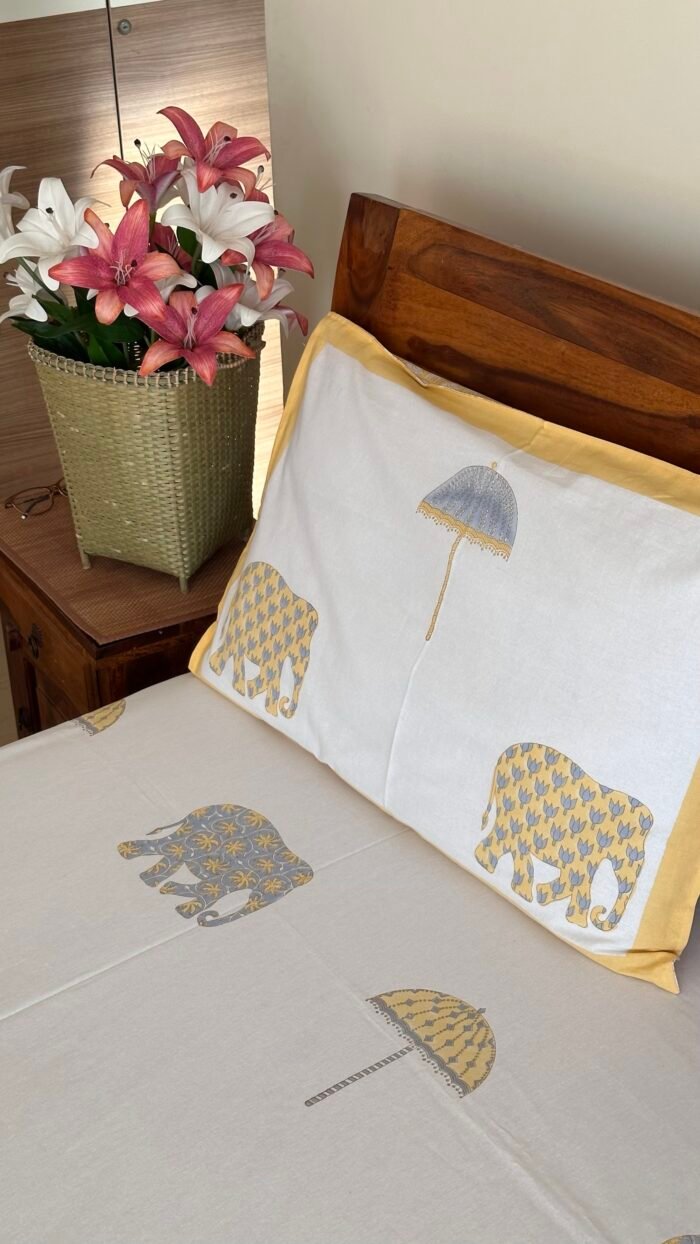 Gaj Angan Handblocked Super King Size Bedsheet - Image 4