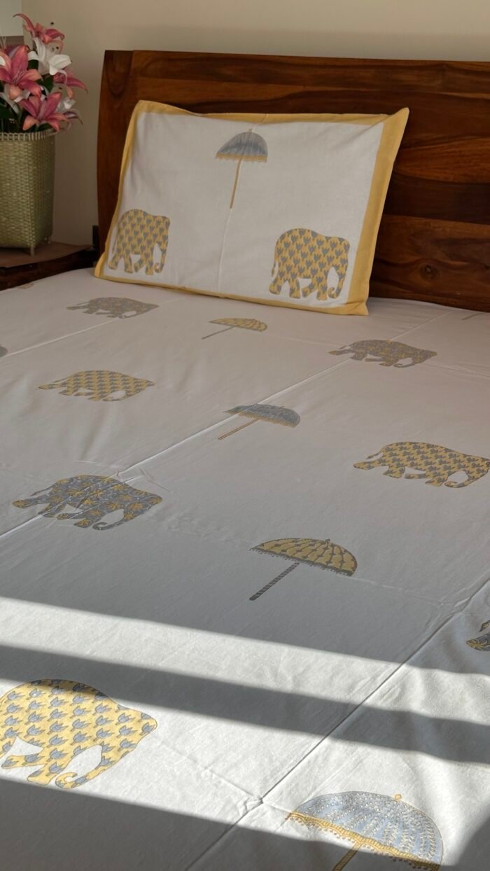 Gaj Angan Handblocked Super King Size Bedsheet - Image 6
