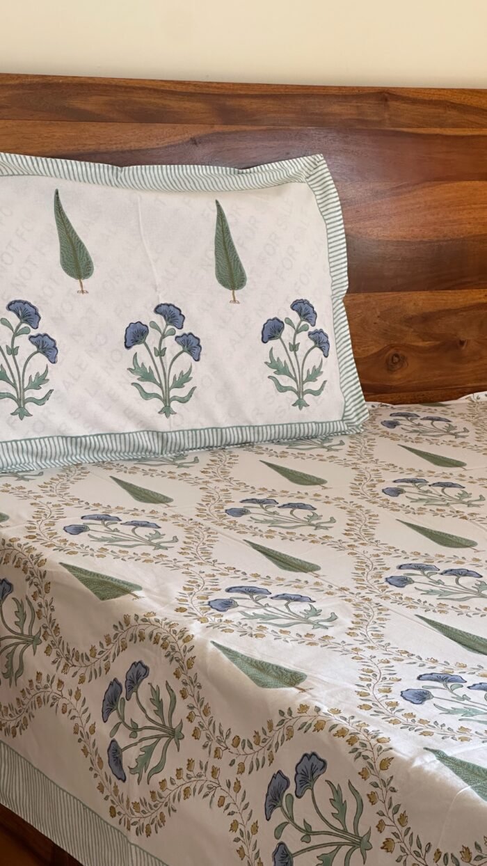 Nura Handblocked King Size Bedsheet - Image 6