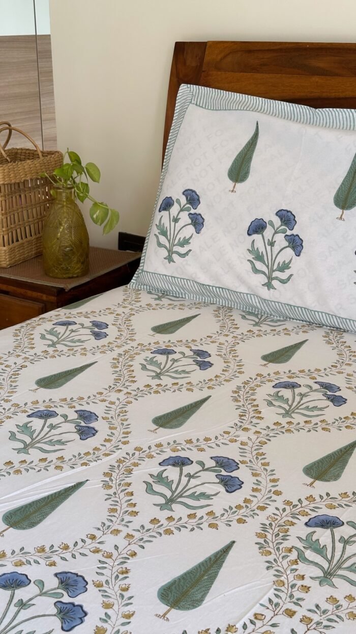 Nura Handblocked King Size Bedsheet - Image 5