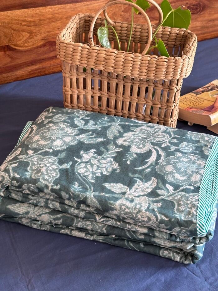 Green Carnation Mul Cotton Dohar Single(Pair) - Image 2