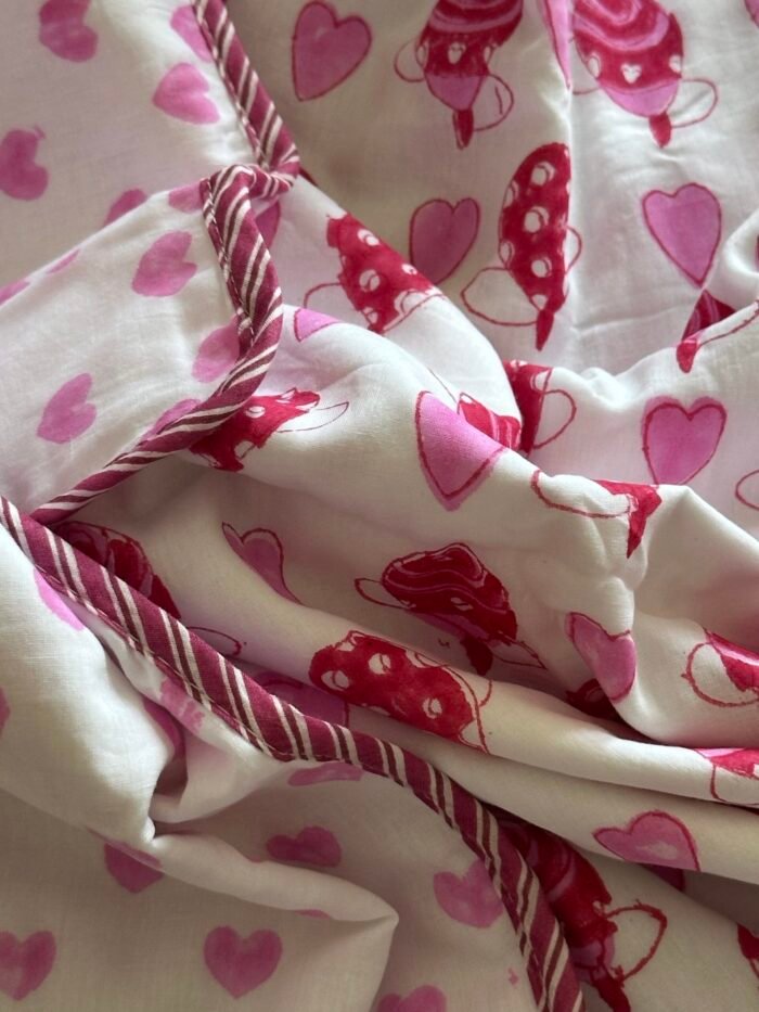 Pink Paradise Handblocked Reversible Dohar - Image 3