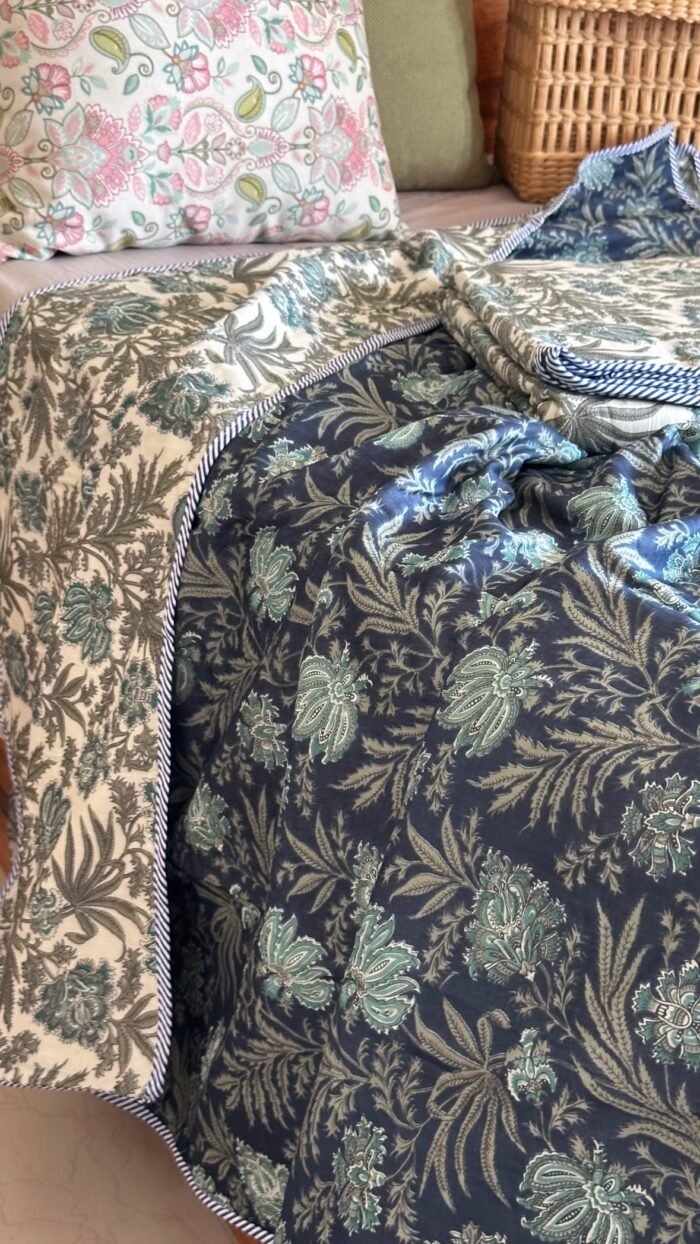 Indigo Phool Reversible Single Dohar ( Pair) - Image 5