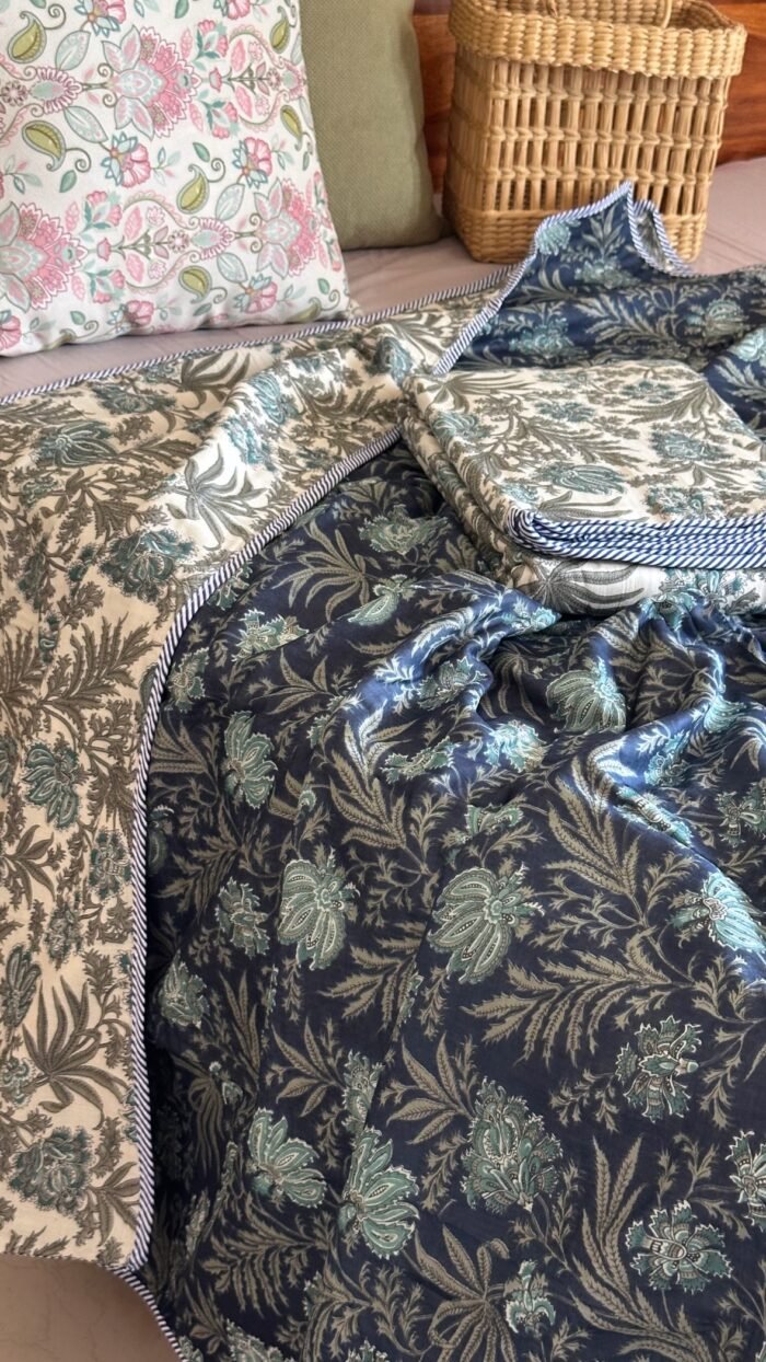 Indigo Phool Reversible Single Dohar ( Pair) - Image 3