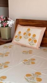 Mustard Phool Premium King Size Bedsheet - Image 6