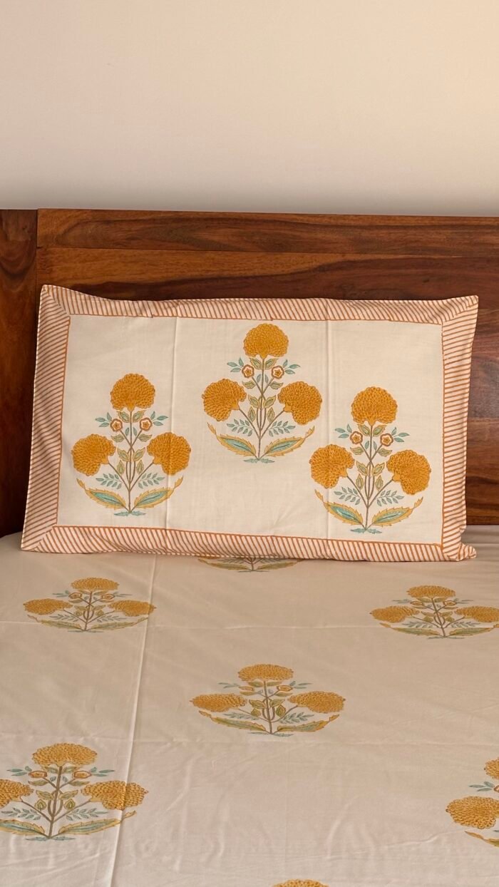 Mustard Phool Premium King Size Bedsheet - Image 5
