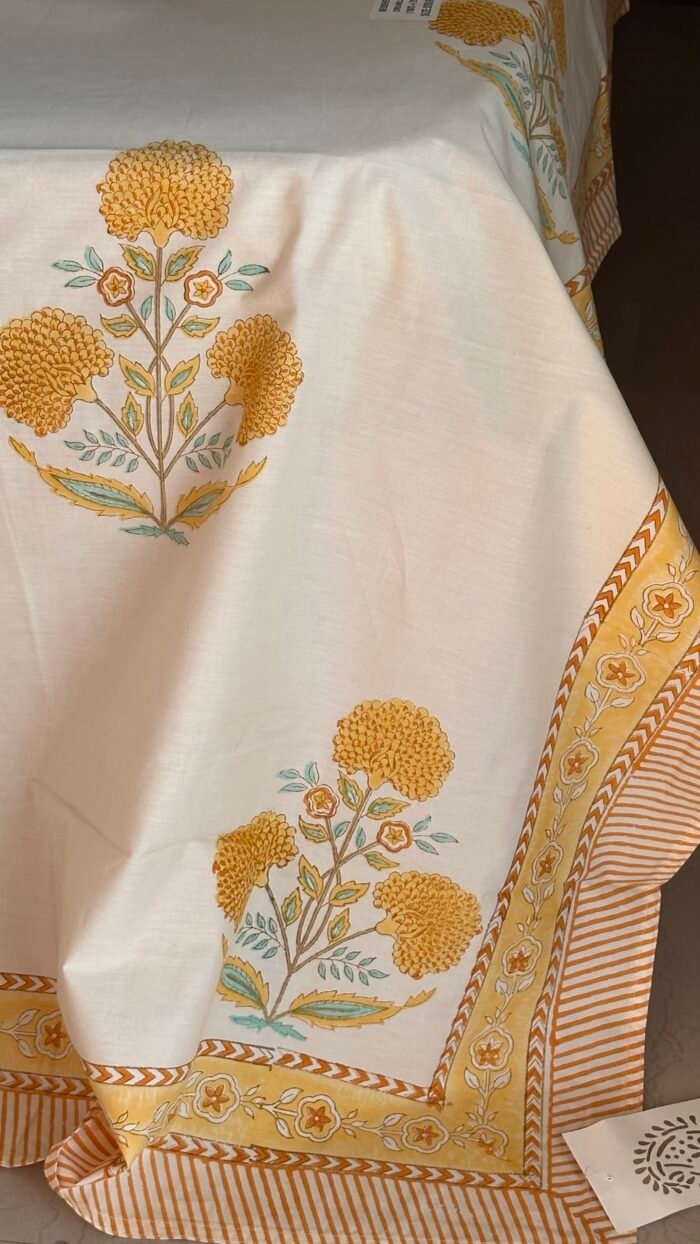 Mustard Phool Premium King Size Bedsheet - Image 2