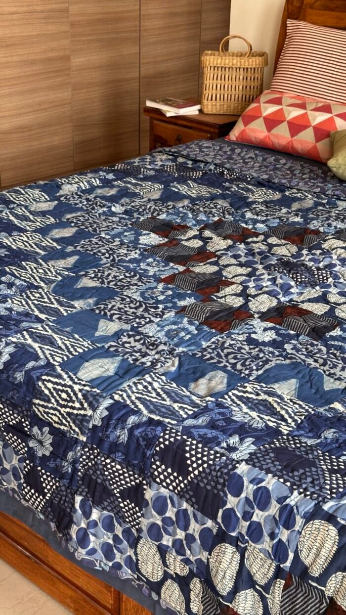 Indigo Patchwork Double King Size Quilt - Image 4