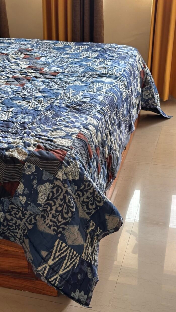 Indigo Patchwork Double King Size Quilt - Image 3