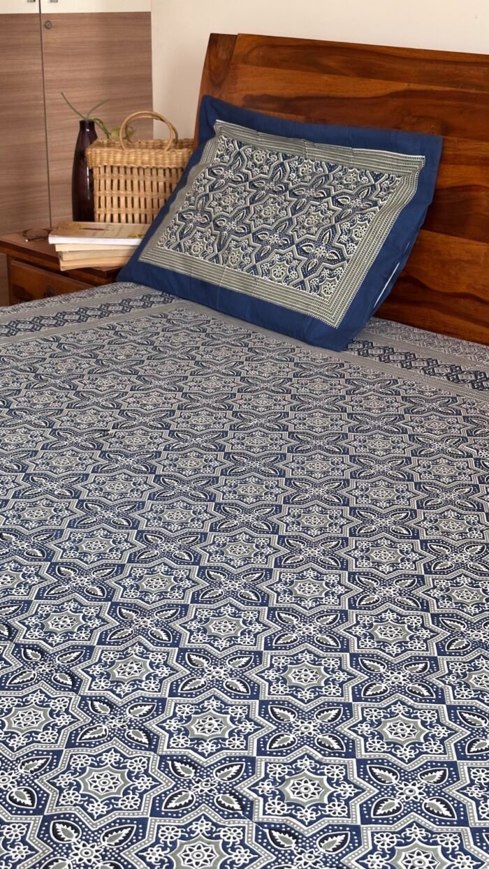 Ajrakh Bloom King Size Bedsheet - Image 6