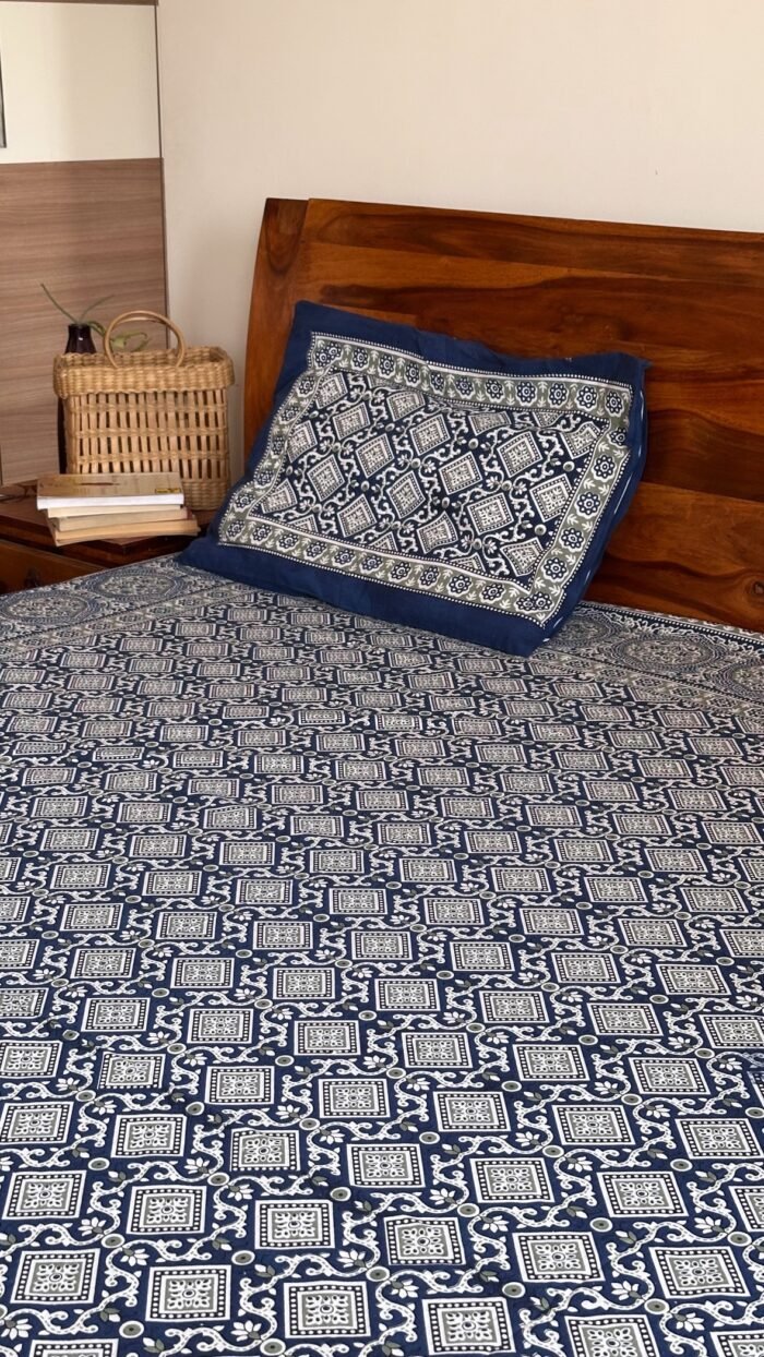 Ajrakh Blue King Size Bedsheet - Image 7