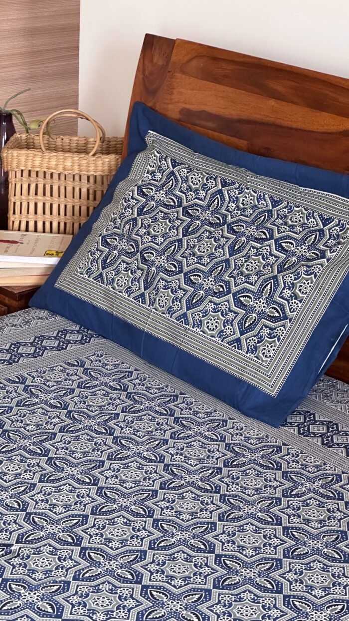 Ajrakh Bloom King Size Bedsheet - Image 5
