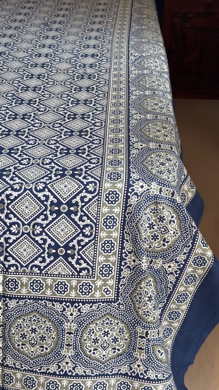 Ajrakh Blue King Size Bedsheet - Image 2