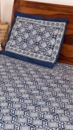 Ajrakh Blue King Size Bedsheet - Image 4