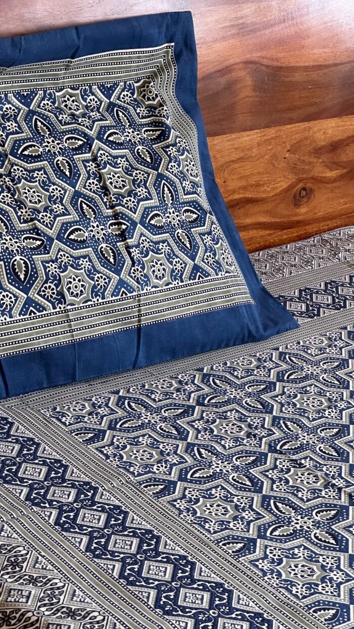 Ajrakh Bloom King Size Bedsheet - Image 3
