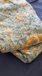 Green-Yellow Phulwari Mul Cotton Single Dohar (Pair) - Image 4