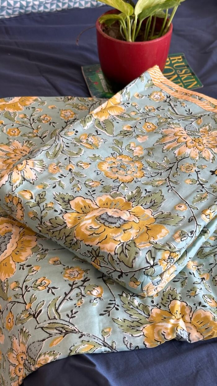 img_6413 Green-Yellow Phulwari Mul Cotton Single Dohar (Pair) - Image 1