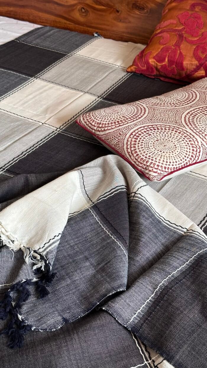 Grey Harmony Handwoven Cotton Bedcover - Image 4